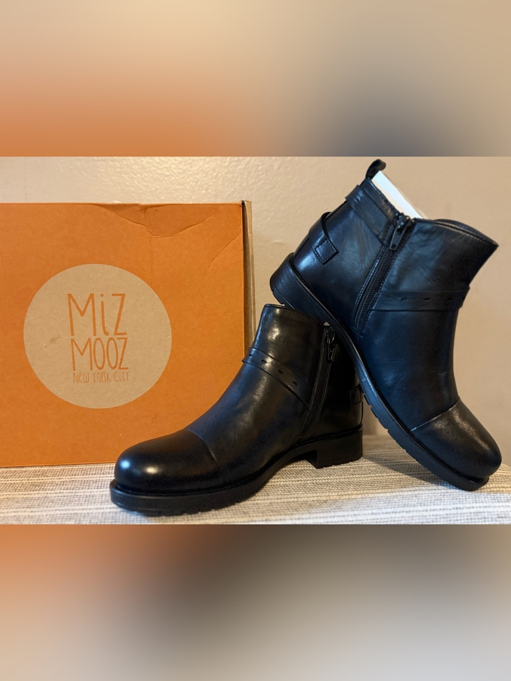 Miz Mooz Black Leather Ankle Boots with Side Zip